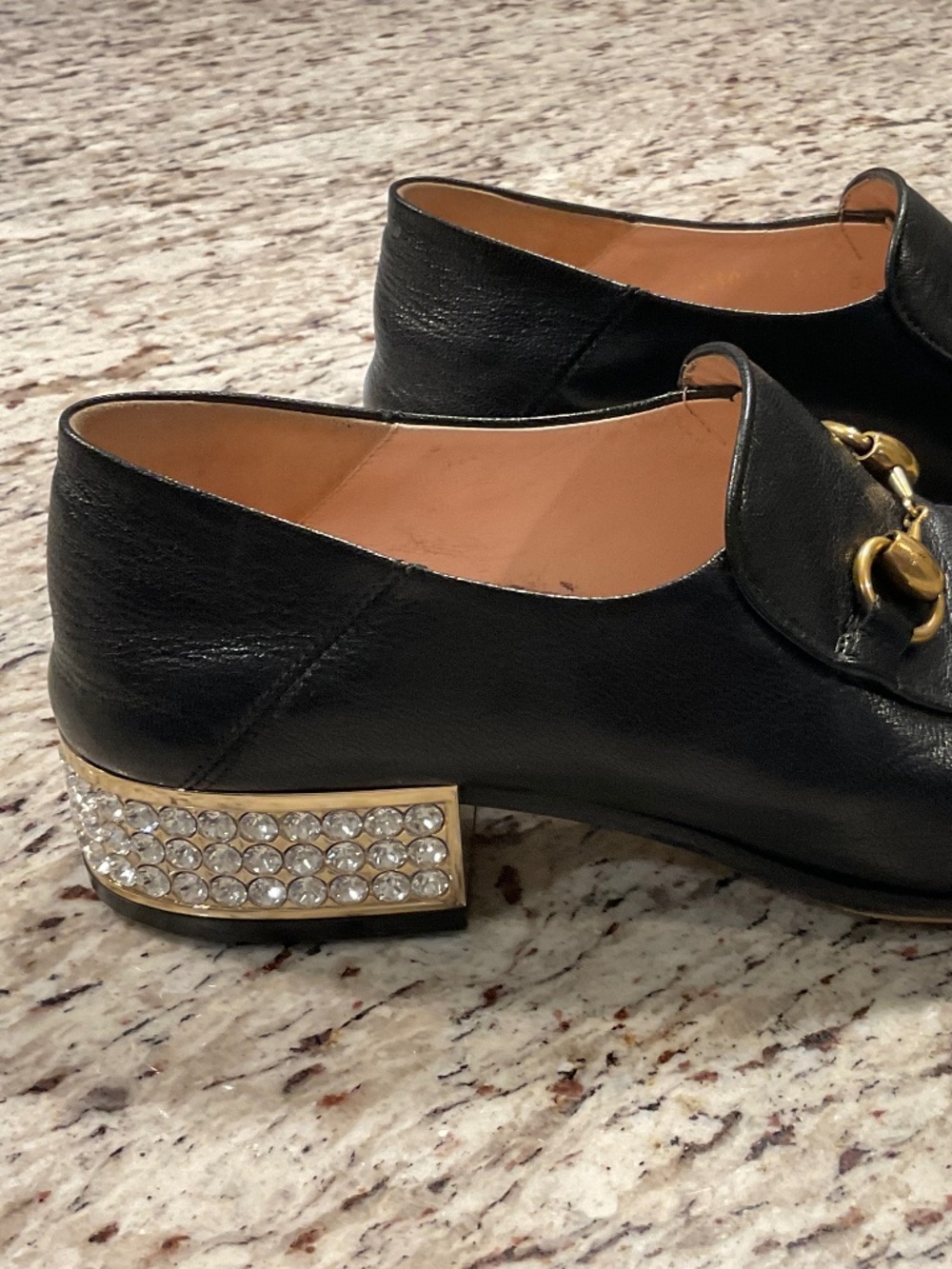 Gucci Brixton Horsebit Loafer with Crystal Embellished Heel — Black Leather — Si - Picture 8 of 9